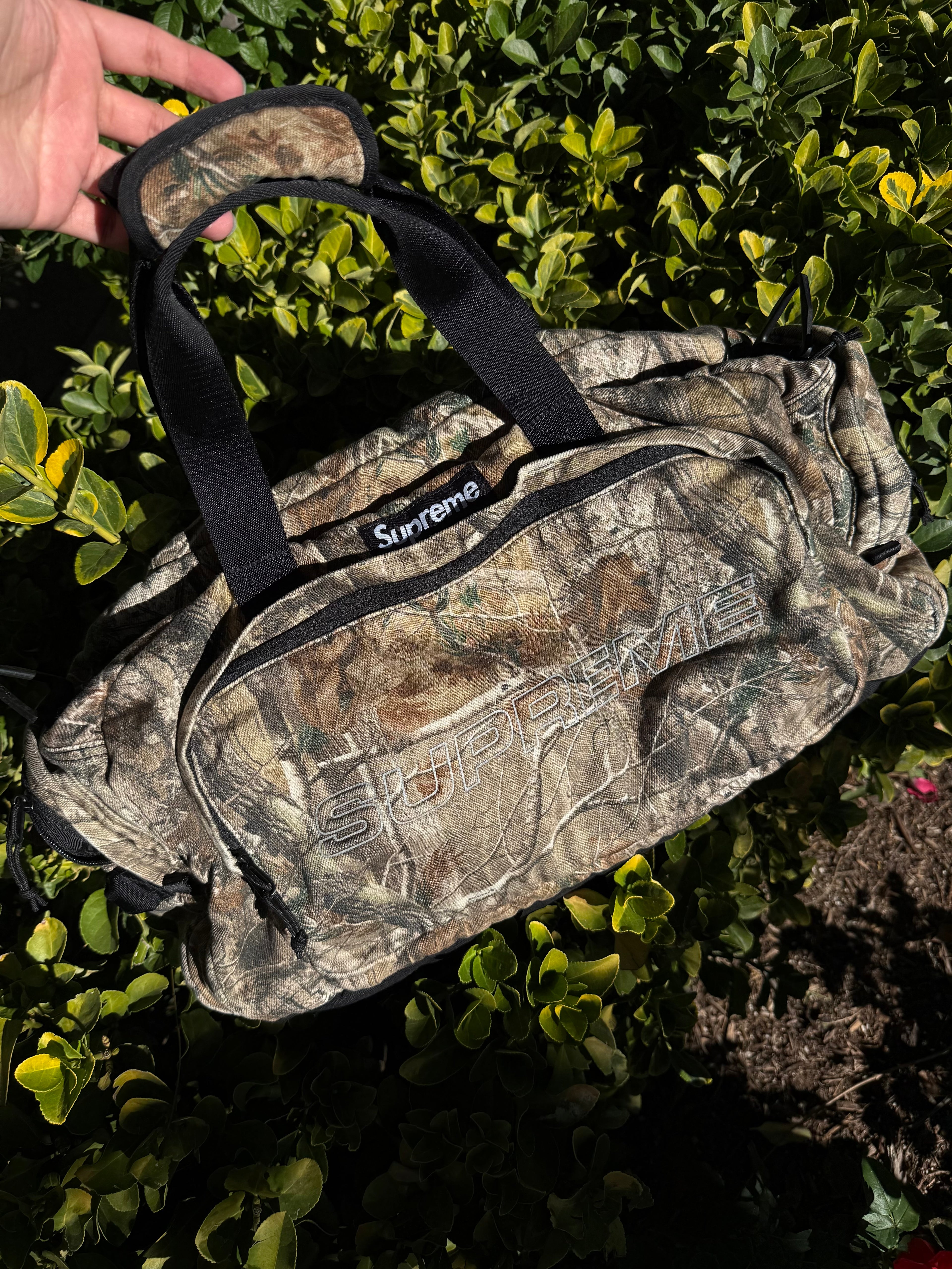 Supreme camo duffle bag