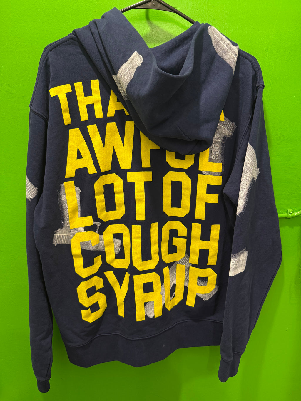 Awful lotta cough syrup Navy yellow Glock hoodie