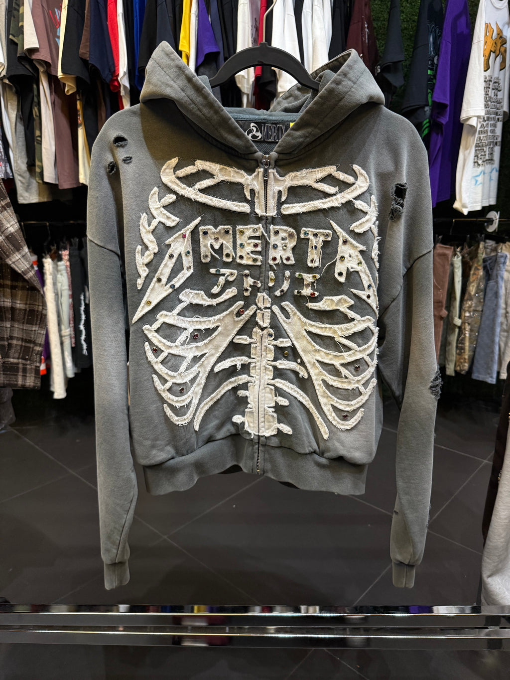 Omerta rhinestone zip