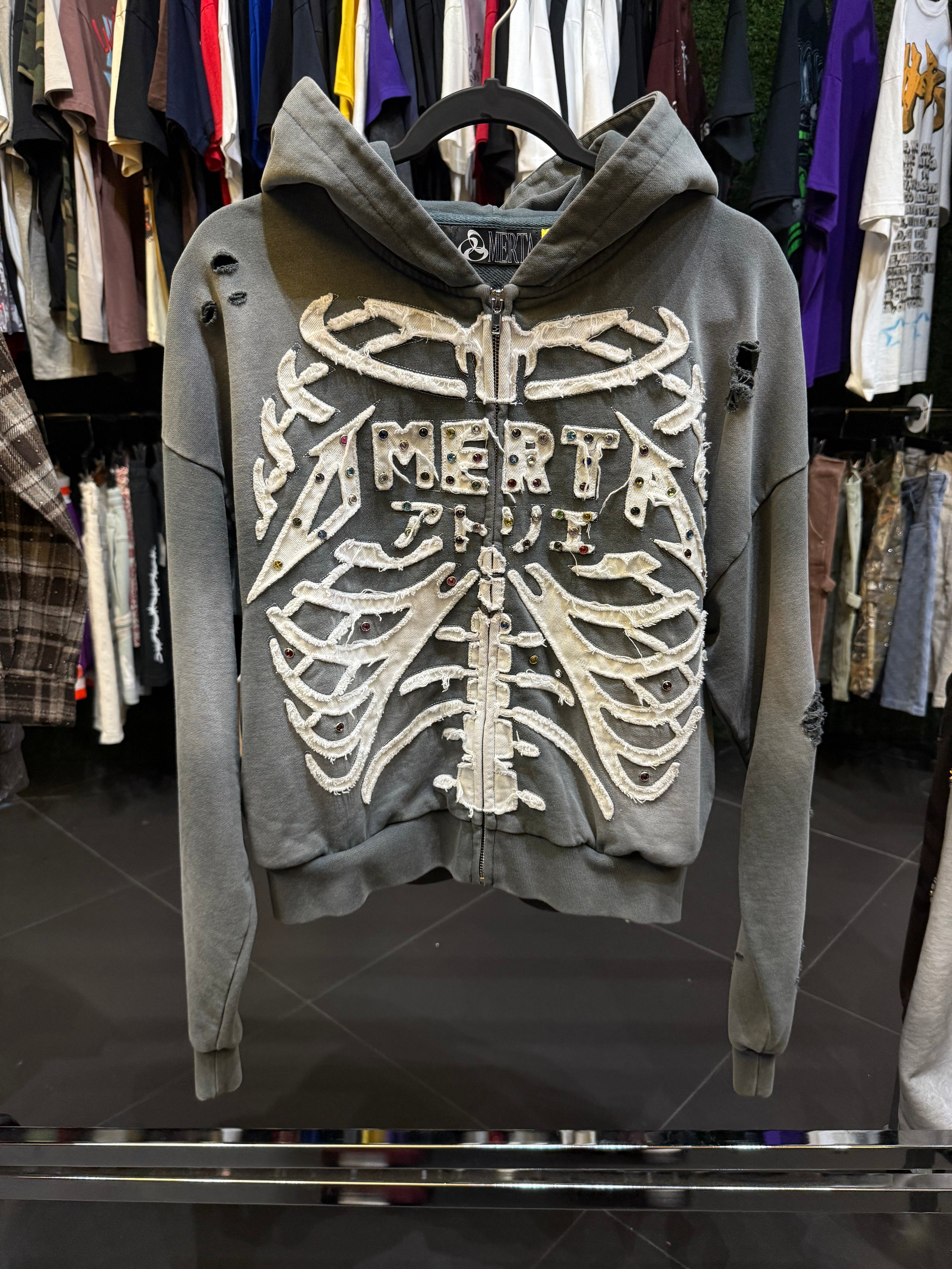 Omerta rhinestone zip