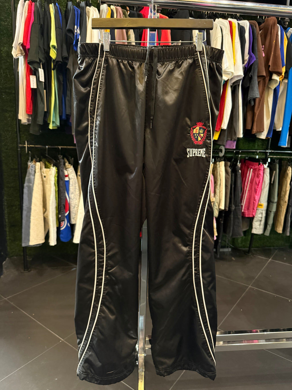 Supreme satin piping track pants