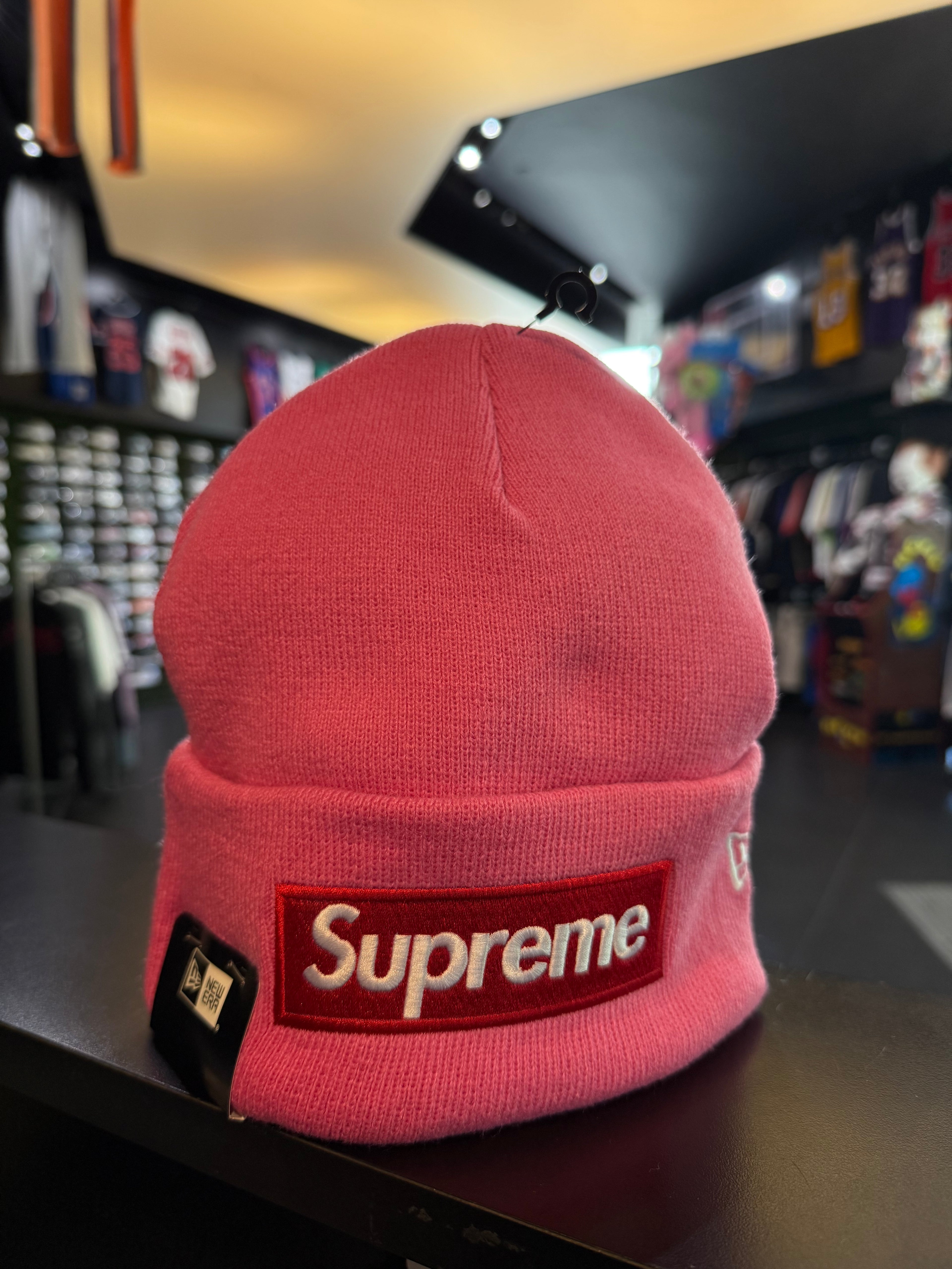 Supreme pink box logo beanie