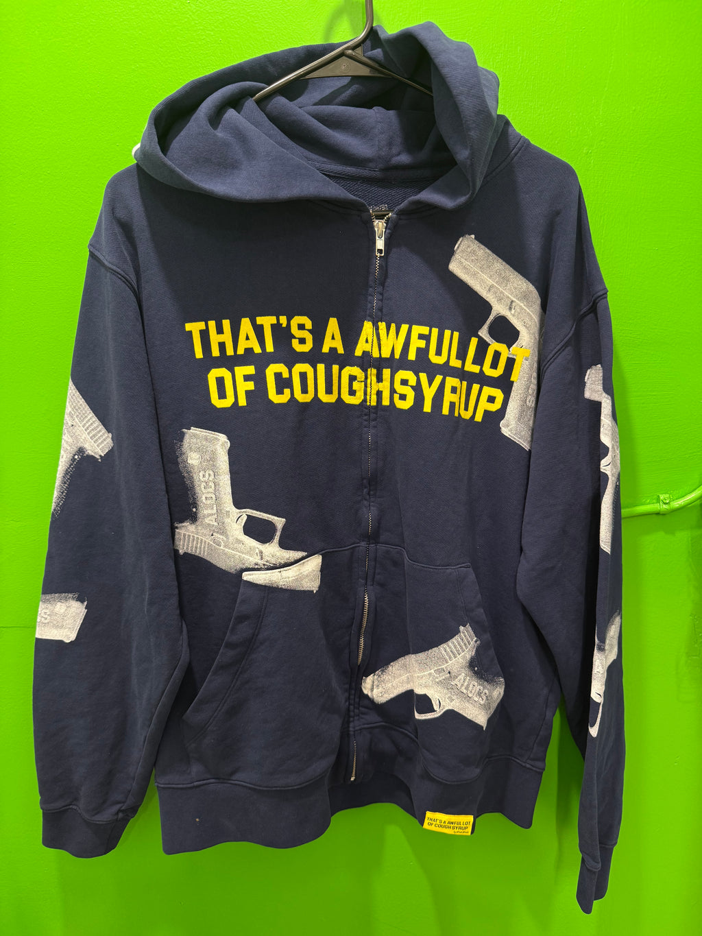 Awful lotta cough syrup Navy yellow Glock hoodie