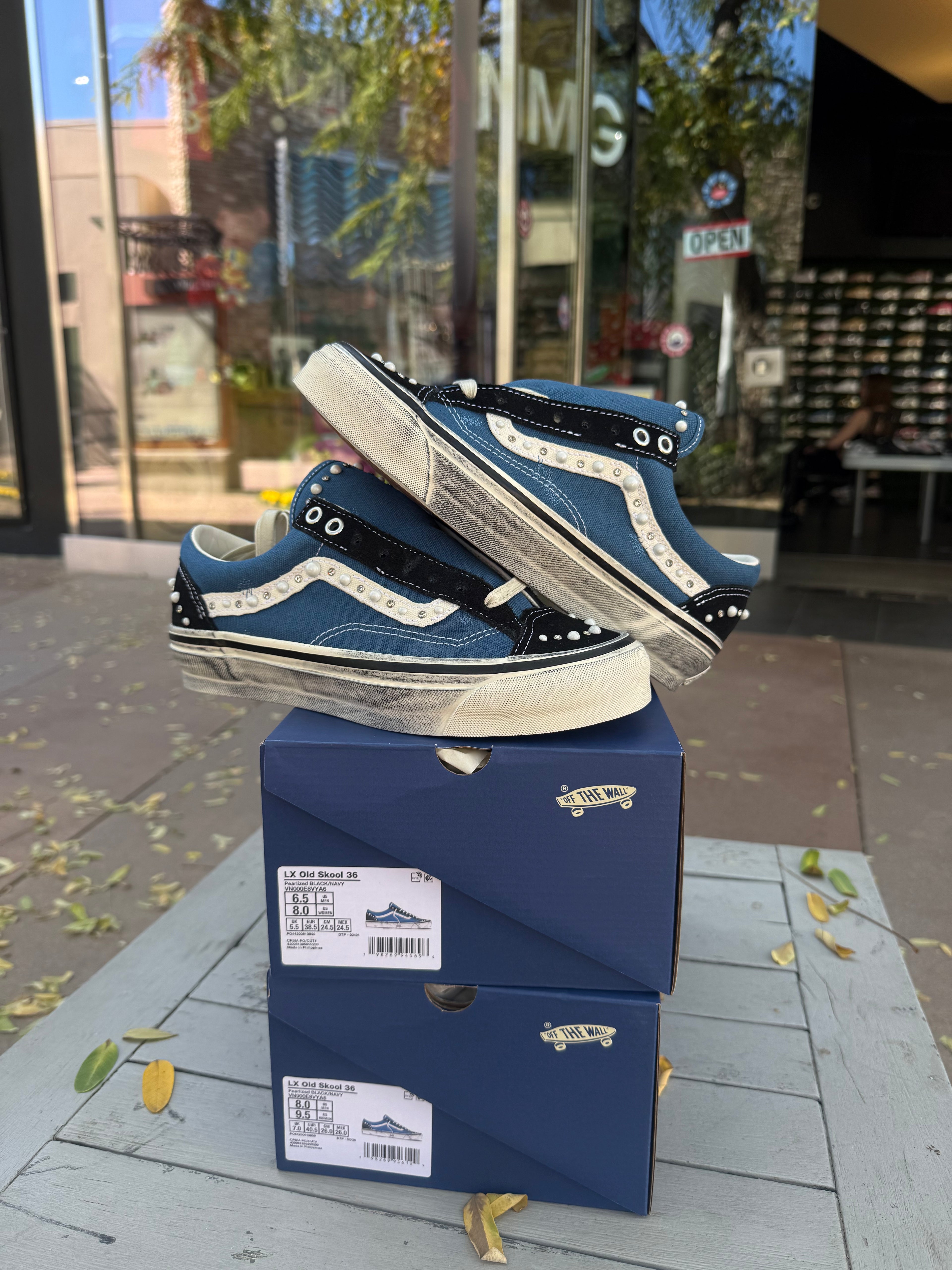 Pearlized black navy vans
